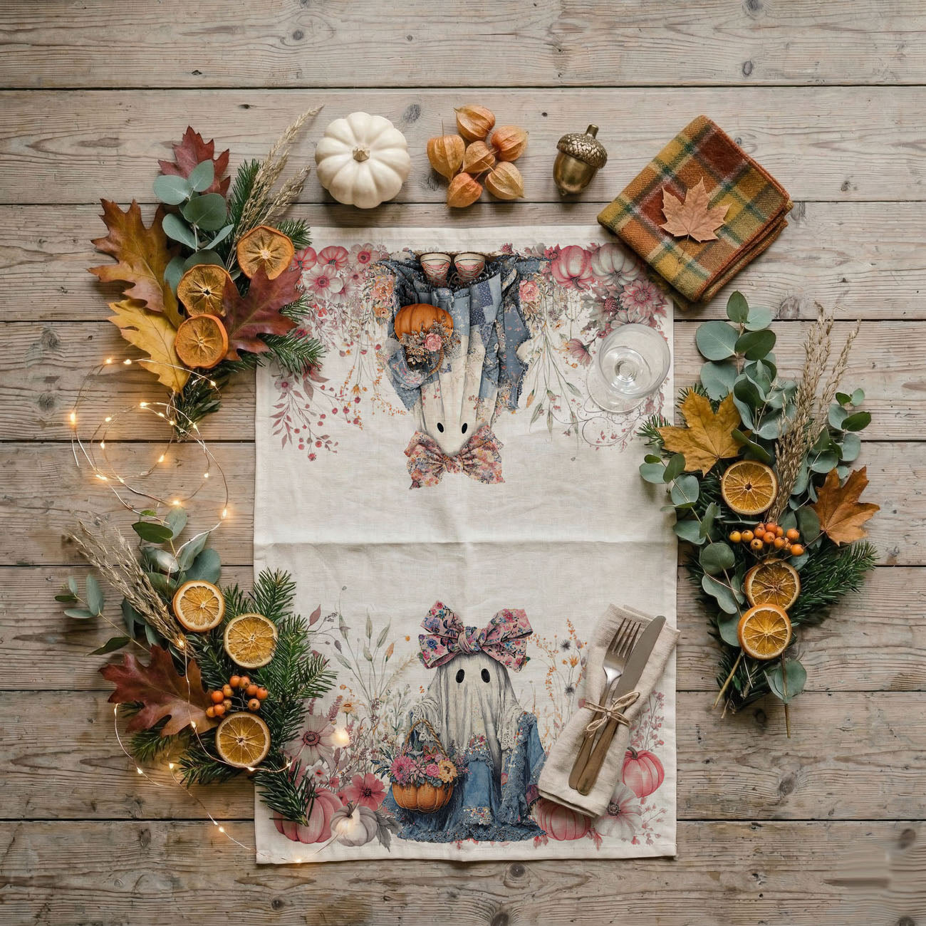 floral ghost print towel for rustic wood kitchen display
pink ghost and pumpkin towel for halloween baking days
cottage style floral ghost towel hanging on oven door
pastel floral ghost towel for enchanted halloween décor
girly fall kitchen linen with ghost and flowers