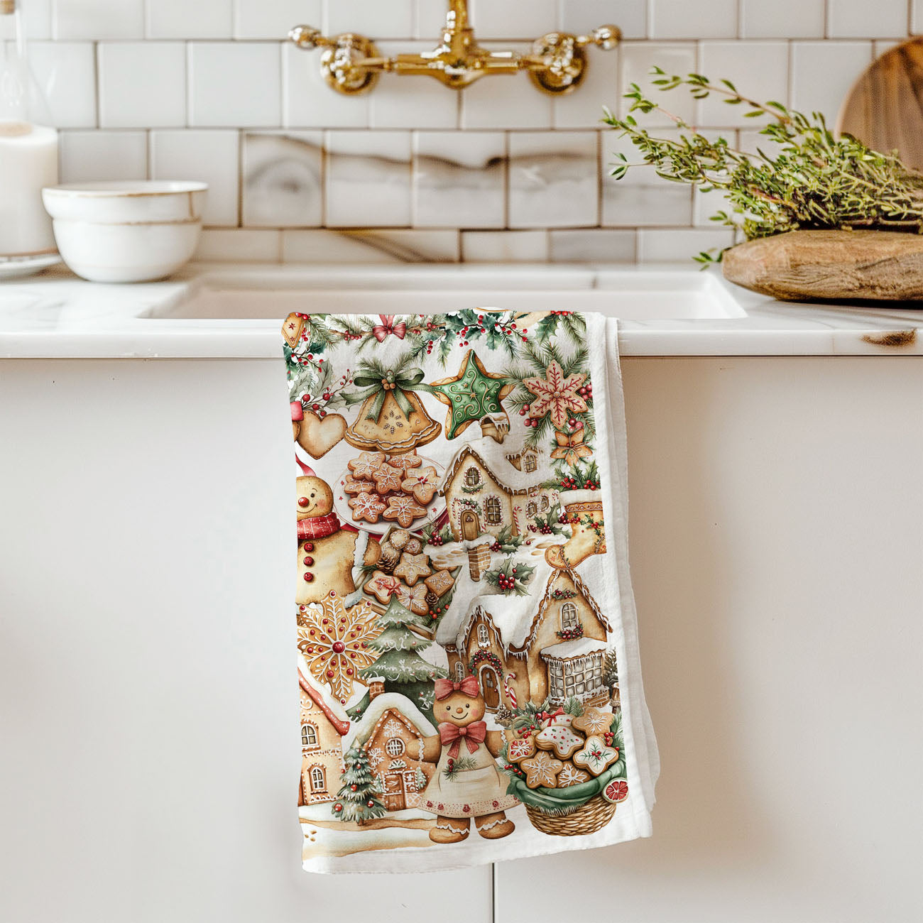 gingerbread Christmas kitchen towel
Christmas baking dish towel gingerbread design
holiday kitchen towel with gingerbread houses
festive Christmas tea towel baking theme
Christmas cookie kitchen towel decor