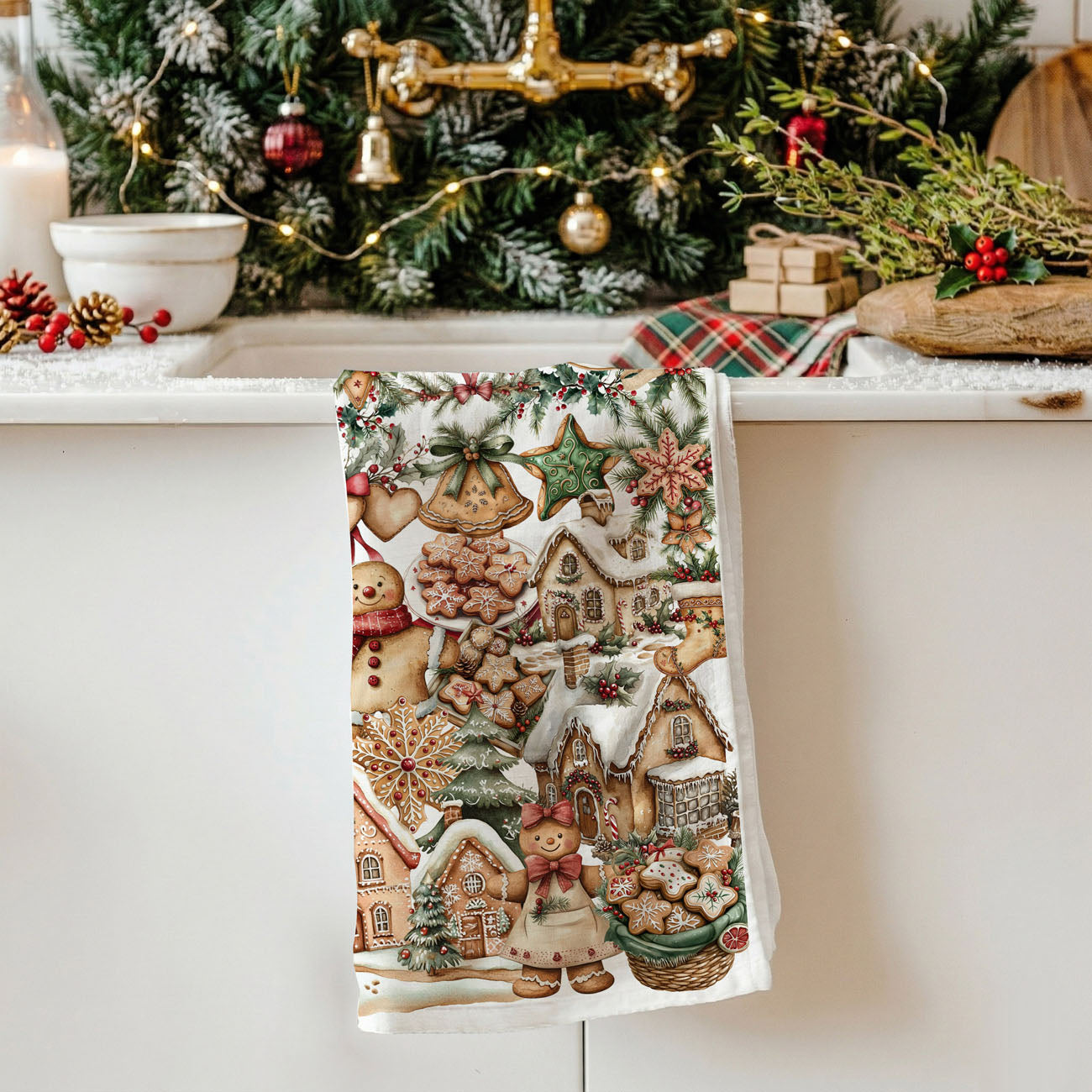 festive gingerbread sweets kitchen linen
gingerbread dessert themed Christmas towel
Christmas cookie display kitchen towel
gingerbread baking aesthetic towel
holiday cookie village decor towel