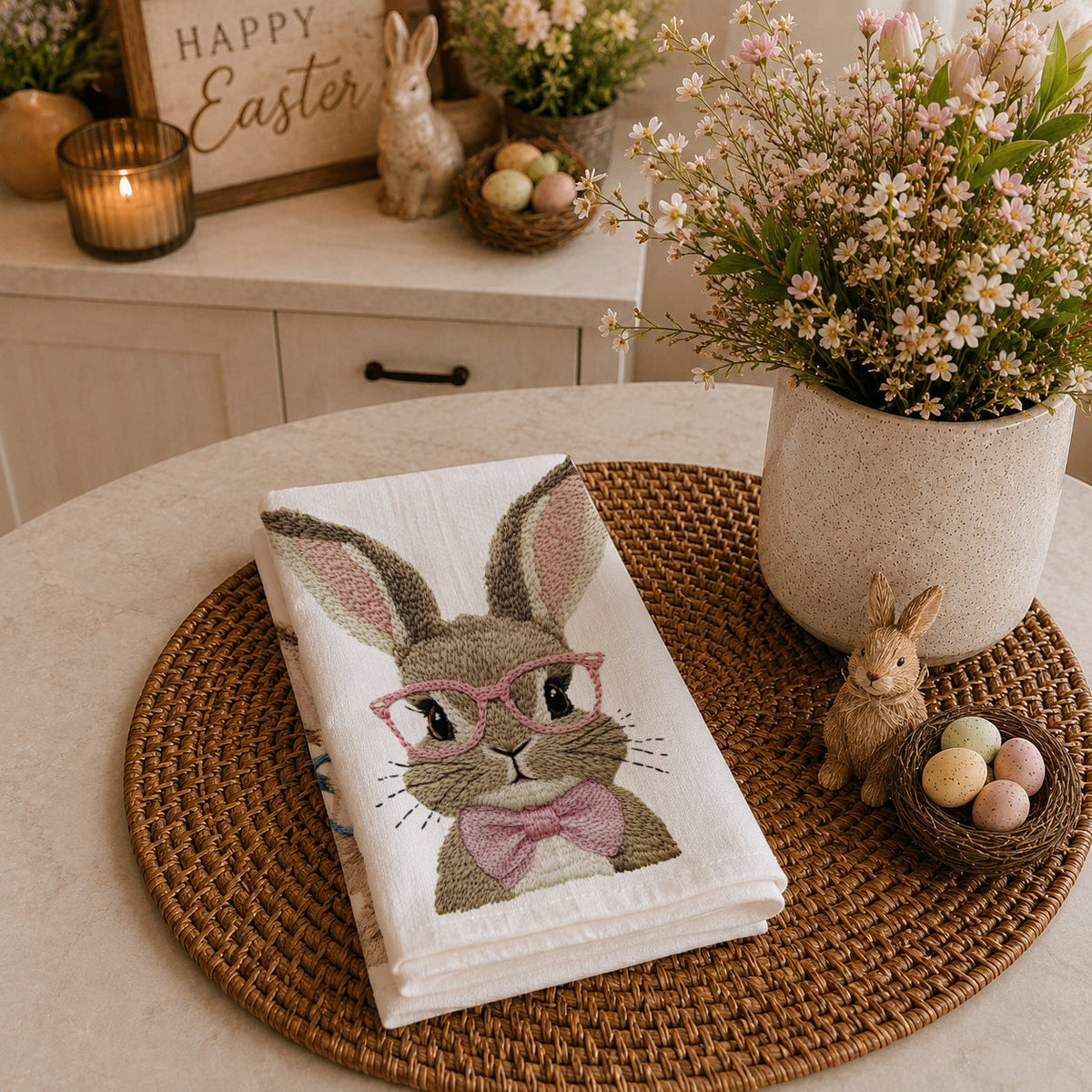 Farmhouse Easter bunny kitchen towel gift for mom
Vintage inspired Easter rabbit kitchen towel with glasses
Cottagecore spring bunny tea towel for farmhouse kitchen
Cute Easter bunny dish towel for country kitchen decor
Whimsical bunny with glasses kitchen towel for Easter
Pastel Easter bunny kitchen towel for spring home decor
Easter rabbit flour sack towel for farmhouse kitchen
Cute bunny Easter kitchen decor gift for women