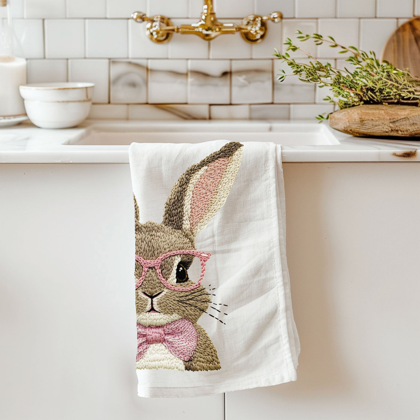 Preppy glasses bunny embroidered kitchen towel Easter
Sophisticated bunny 3D embroidery towel farmhouse
Pink inner ear bunny embroidered kitchen towel spring
Whisker detail bunny 3D embroidery dish towel Easter