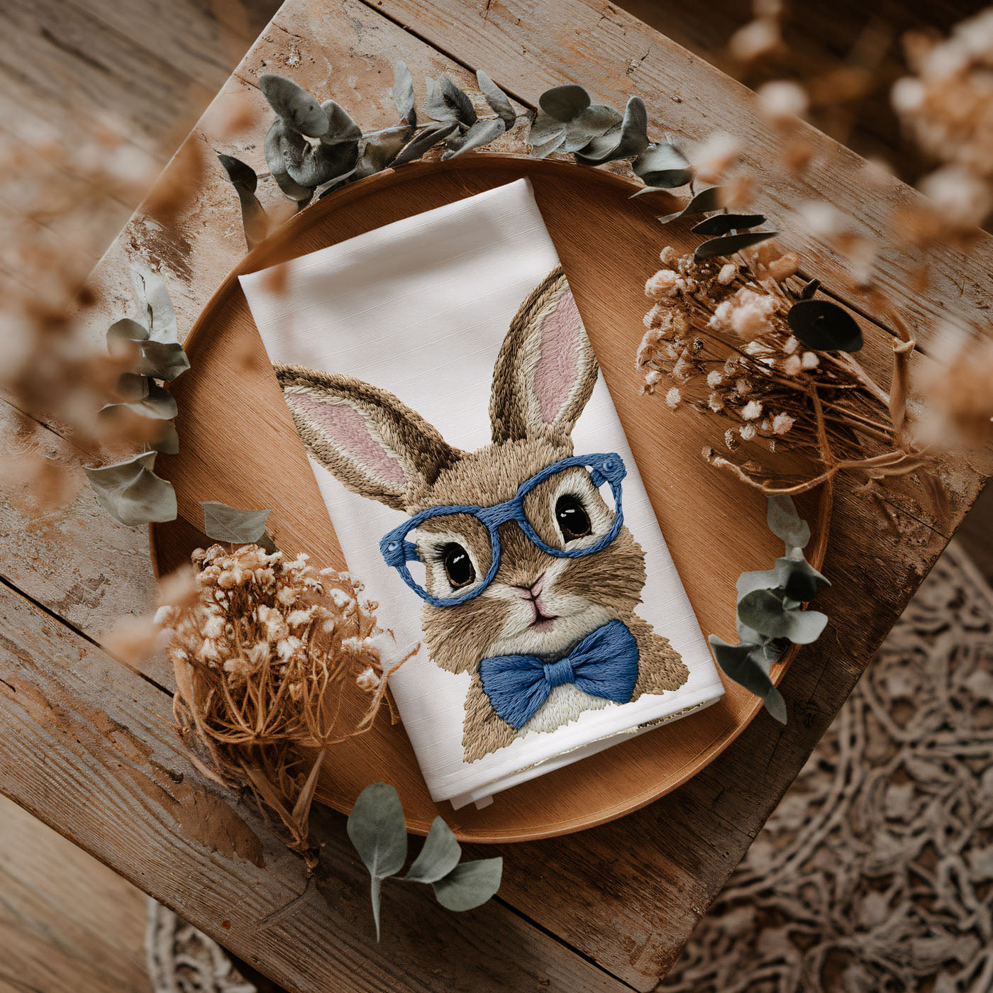 Expressive eye bunny embroidered kitchen towel farmhouse
Fur texture bunny 3D embroidery towel blue pink spring
Detailed bunny embroidered dish towel glasses Easter
Realistic bunny 3D embroidery kitchen towel farmhouse