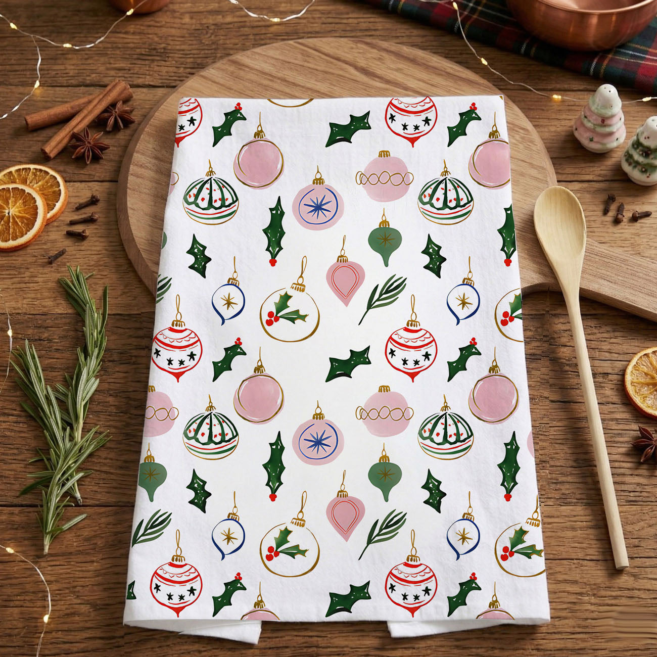 subtle christmas kitchen towel neutral home
christmas kitchen towel styled with greenery decor
holiday kitchen towel with cutting board aesthetic
kitchen towel flat lay christmas ornament styling
flour sack christmas towel absorbent kitchen
soft cotton dish towel christmas print
decorative and functional christmas kitchen towel