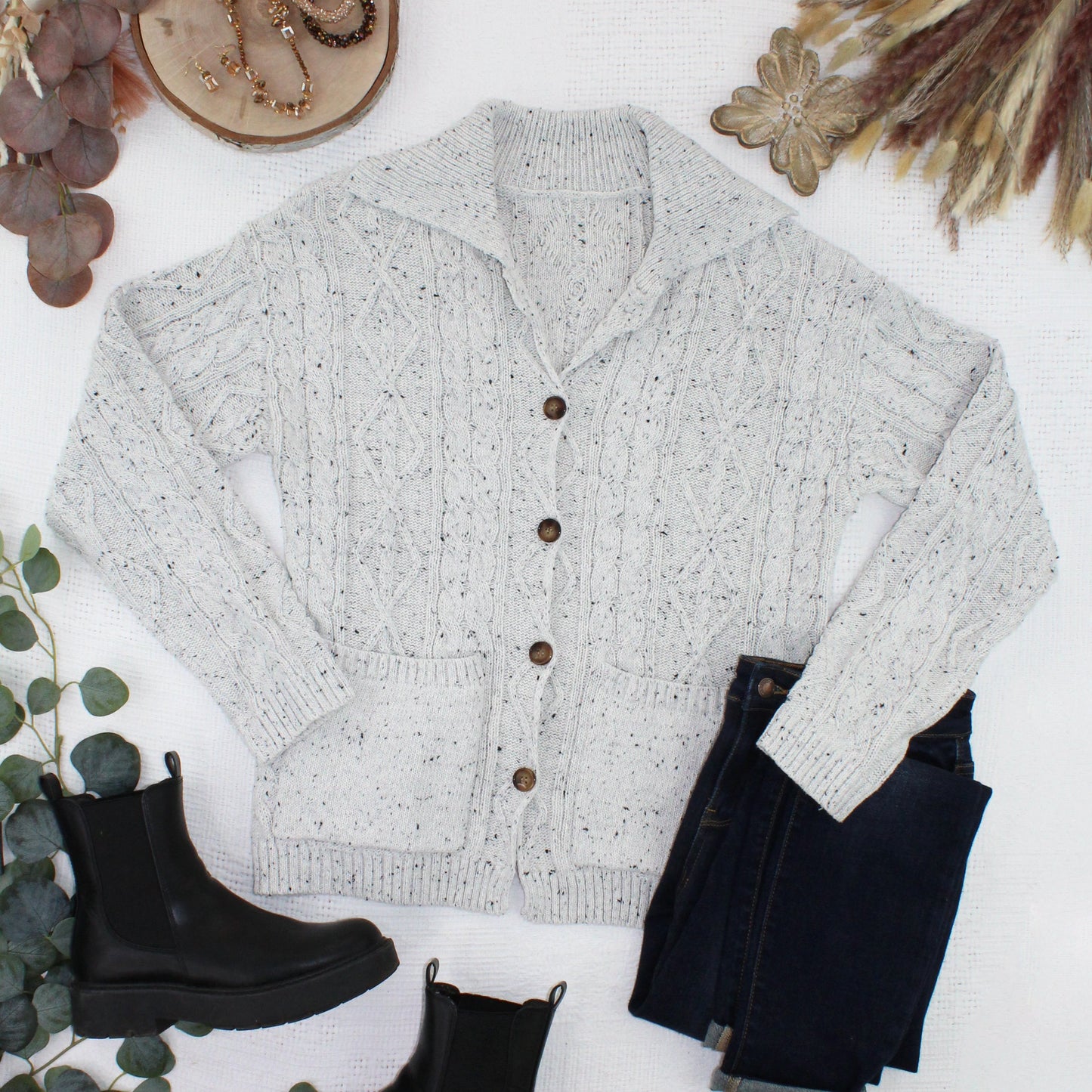 IN STOCK Confetti Dot Cable Cardigan Jacket - Grey