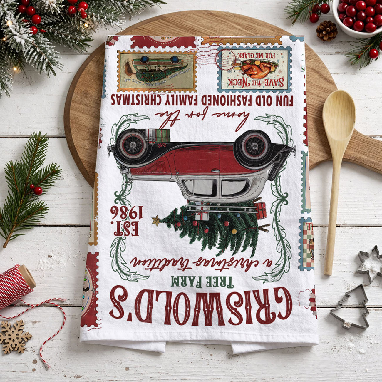 griswold christmas tree farm towel
christmas vacation decor gift idea
funny christmas kitchen towel for holiday hosting
kitchen towel for christmas party decor funny