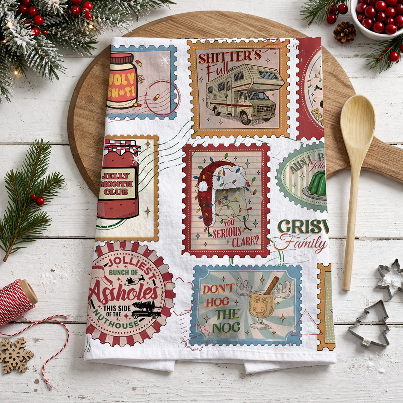 decorative christmas towel for oven handle
funny towel for holiday dinner prep
christmas kitchen styling ideas farmhouse towel
holiday towel for cozy winter kitchen decor