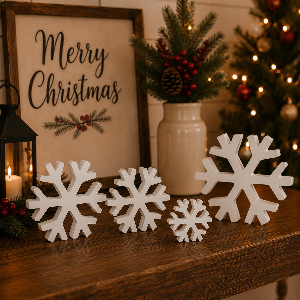 Boho farmhouse Christmas tabletop decorations
White winter décor for a neutral holiday home
Nordic Christmas décor with simple wooden snowflakes
Rustic lodge Christmas decorations with snowflake figurines
Nature-inspired winter decorations for a cozy home
Simple white wooden snowflakes for seasonal decorating
Timeless Christmas snowflake decorations for indoor displays
Warm neutral holiday décor with white snowflakes
Vintage-inspired wooden Christmas snowflake décor
White winter wonderland decorations for a