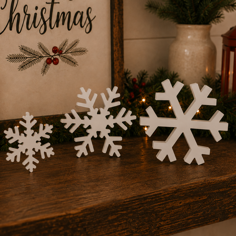 Set of three white wooden snowflake Christmas decorations
Snow Day white wooden snowflake decorations set of three
Freestanding white MDF snowflake holiday decorations
White wooden Christmas snowflakes in three coordinating sizes
Decorative white snowflake figurines for Christmas displays
Set of three freestanding wooden winter snowflakes
MDF snowflake Christmas decorations for indoor display
White tabletop snowflake decorations for the holidays
Wooden snowflake figurines for Christmas home décor