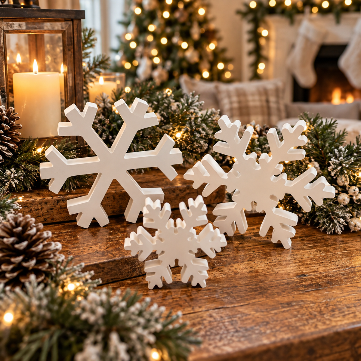 wooden Christmas snowflake shelf sitter
rustic white snowflake holiday decor
Christmas snowflake table decorations
wooden snowflake Christmas centerpiece