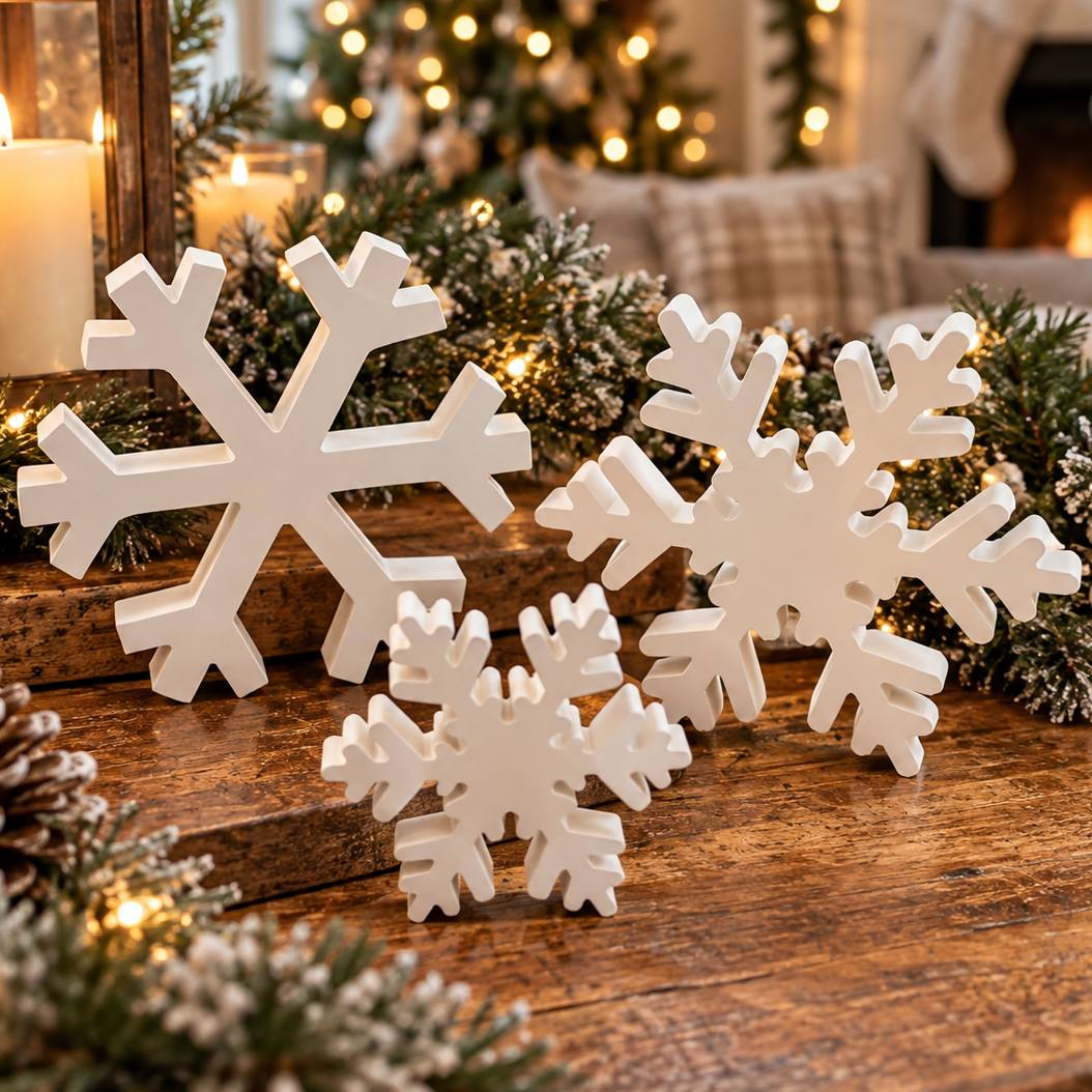white wooden snowflake Christmas decorations
wooden snowflake Christmas decor set
farmhouse Christmas snowflake decorations
rustic wooden snowflake holiday decor