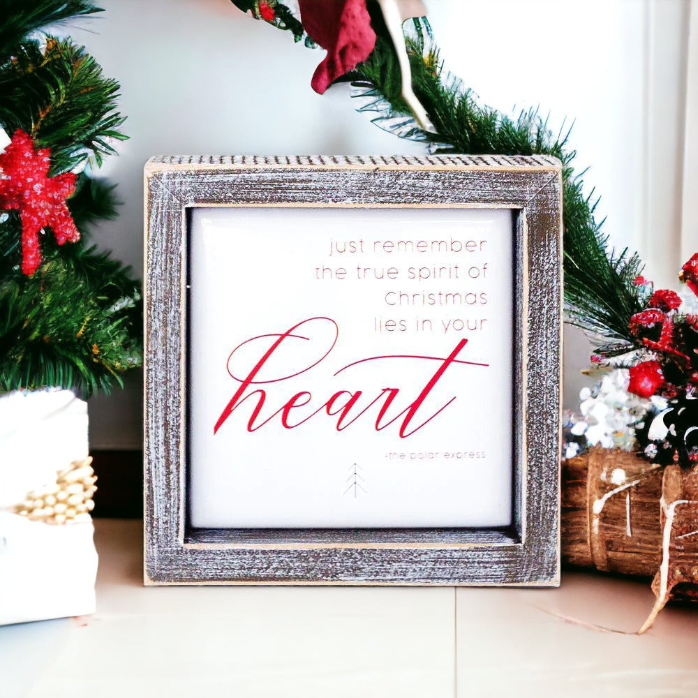 Just remember the true spirit of christmas lies in your heart quote sign
