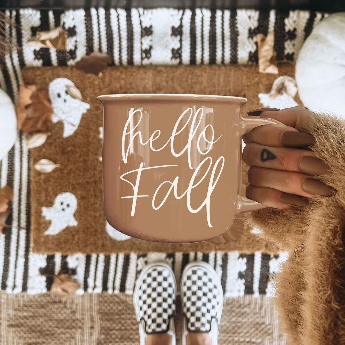 hello fall coffee cup on rustic wood table
hello fall mug surrounded by mini pumpkins
hello fall autumn coffee mug flatlay
hello fall mug with plaid blanket and leaves
hello fall mug with fall foliage background
hello fall script coffee mug in modern kitchen
hello fall mug perfect for autumn hot cocoa
hello fall mug in fall home office setup
hello fall coffee cup next to pumpkin bread