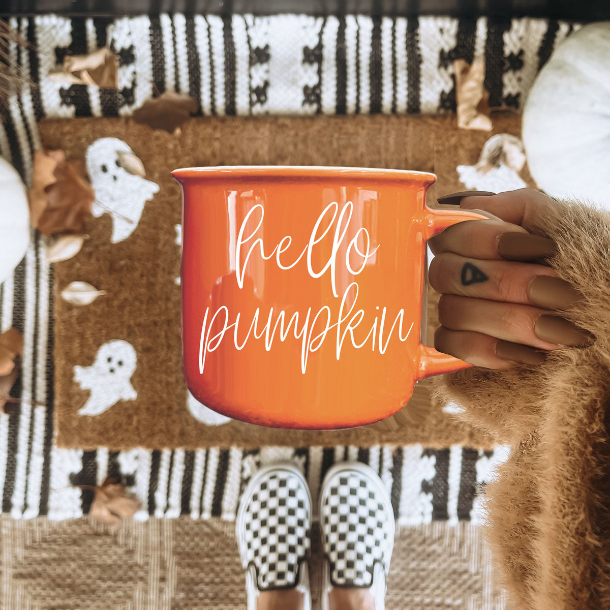 fall drinkware for moms
cute autumn mug with pumpkin color
fall themed gift for coffee lovers
seasonal orange mug for latte bar