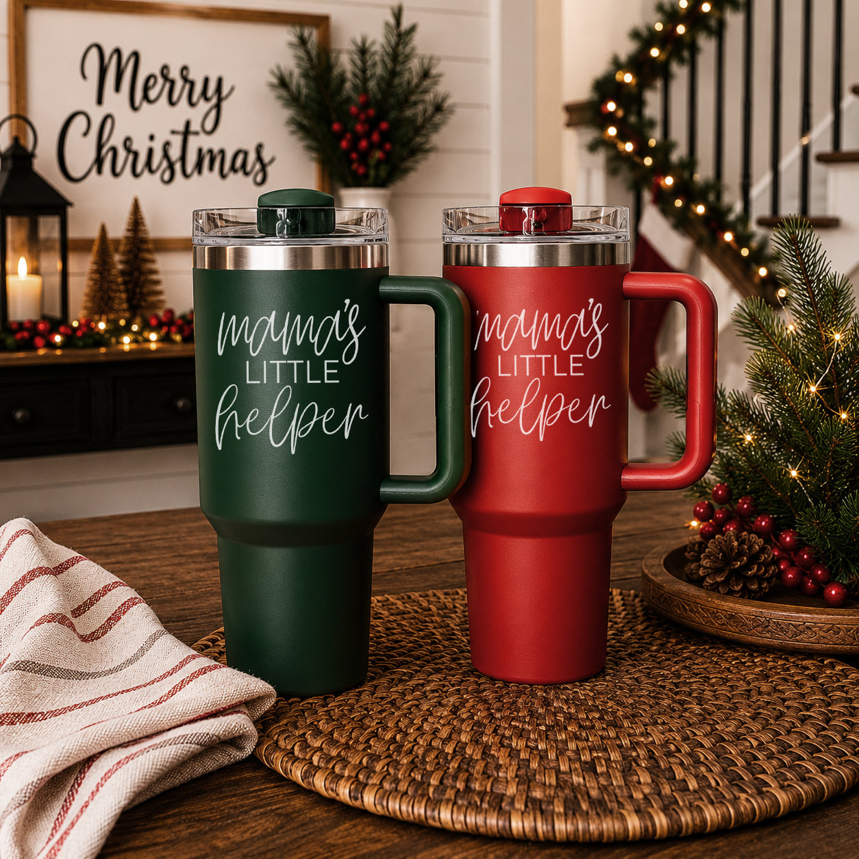 CHristmas tumbler gifts
Red and green Christmas mom tumbler 40oz with mamas little helper quote
Holiday gift tumbler for mothers featuring mamas little helper message
Christmas mom tumbler with funny quote mamas little helper 40oz
Christmas morning mom tumbler 40oz - mamas little helper holiday
Christmas coffee tumbler mom - mamas little helper 40oz holiday