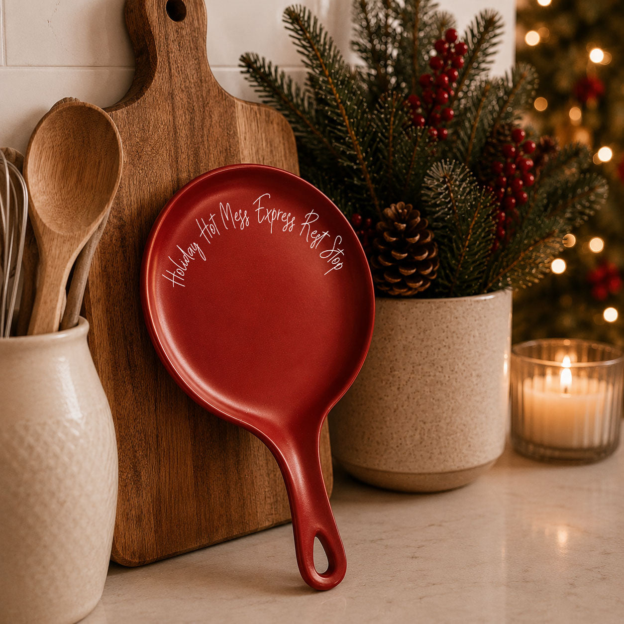 Christmas home kitchen decor – red ceramic spoon rest accessory
Red festive cooking accessory – holiday kitchen gift idea
Holiday Kitchen Decor Handmade
Holiday kitchen command center
Christmas counter organizer
Christmas prep station
Holiday kitchen styles