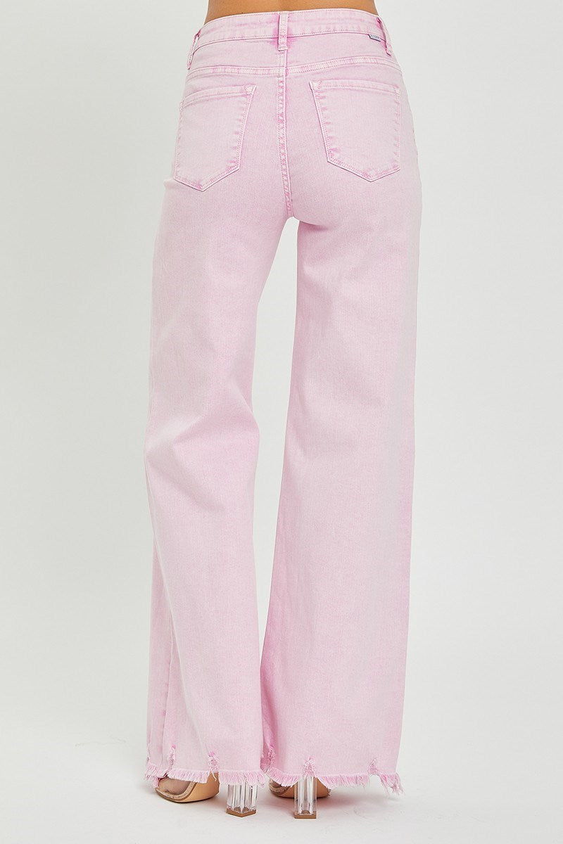 Risen Acid Pink High Rise Wide Leg Jeans