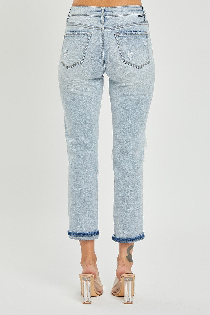 Risen MidRise Sequin Patch Tapered Jeans