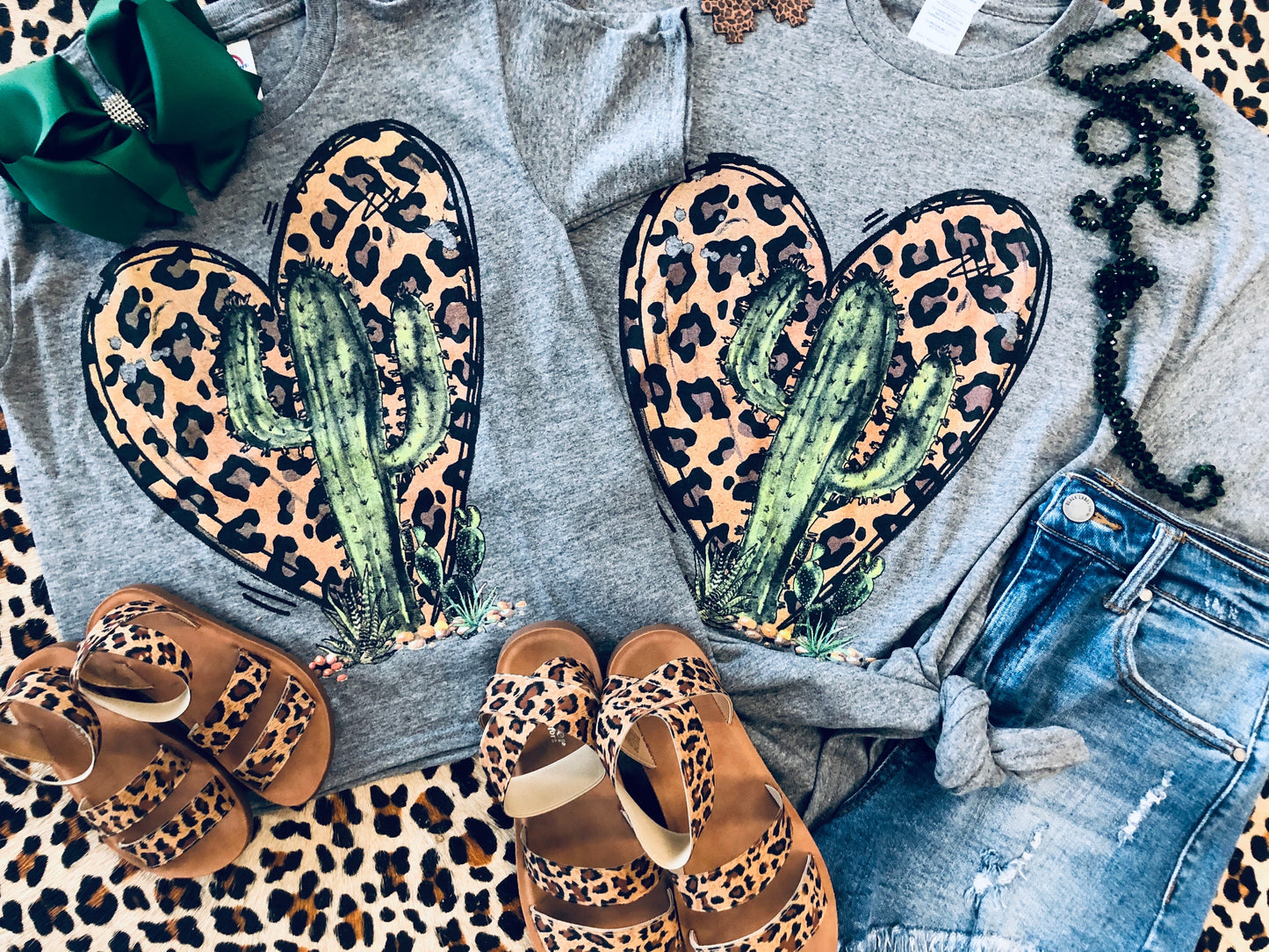 Leopard Heart Cactus Mommy and Me Tees