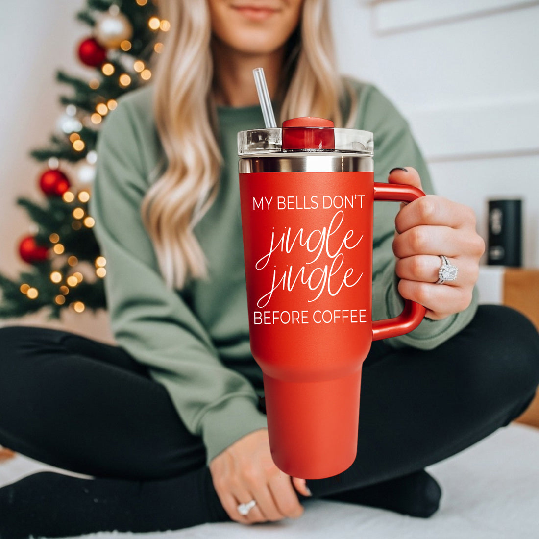 Christmas coffee lover tumbler - my bells dont jingle jingle before coffee 40oz red
Holiday coffee addict tumbler  red
Christmas caffeine tumbler 40oz 