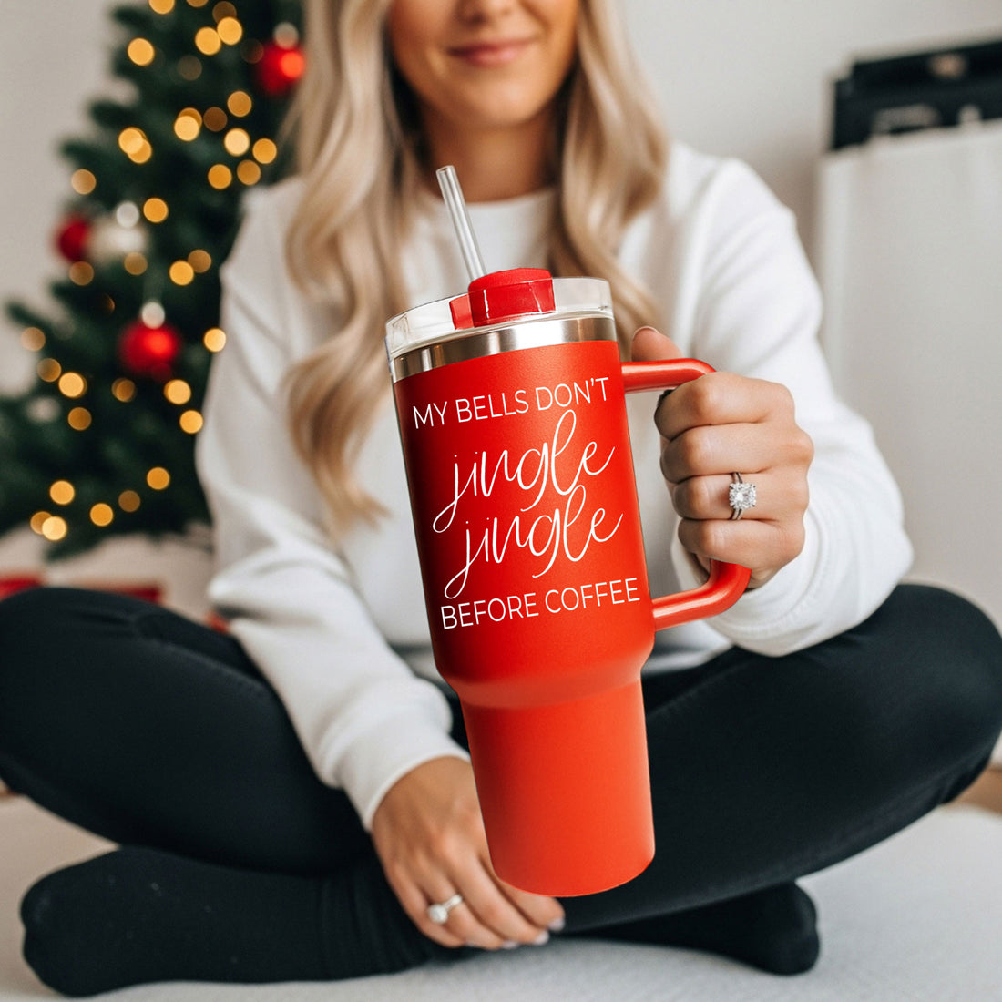 Christmas tumbler collection red  coffee 40oz
Holiday drinkware gift red for Christmas Gifts 
40oz insulated Christmas tumbler red - my bells dont jingle jingle before coffee
Double wall Christmas coffee tumbler 40oz red