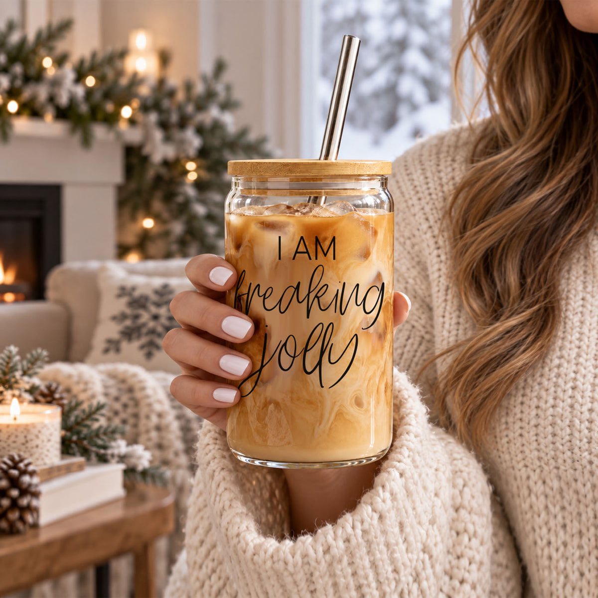 Iced Coffee Cup, Bamboo Lid Tumbler, Holiday Drinkware, Christmas Gift for Her, Coffee Lover Gift