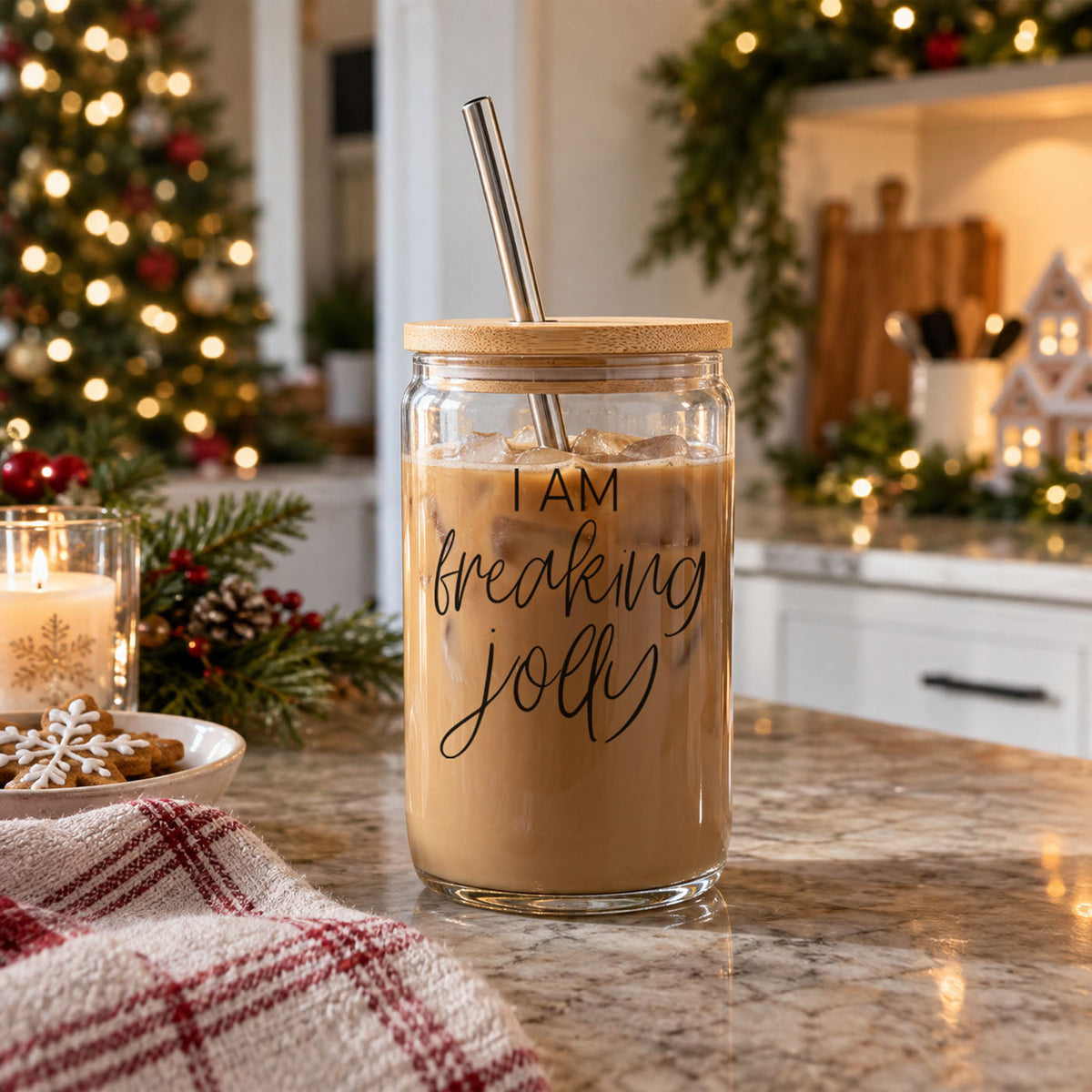 Christmas coffee lover lifestyle cup
festive glass tumbler product photo
Christmas tumbler product photography
holiday glass cup with iced coffee