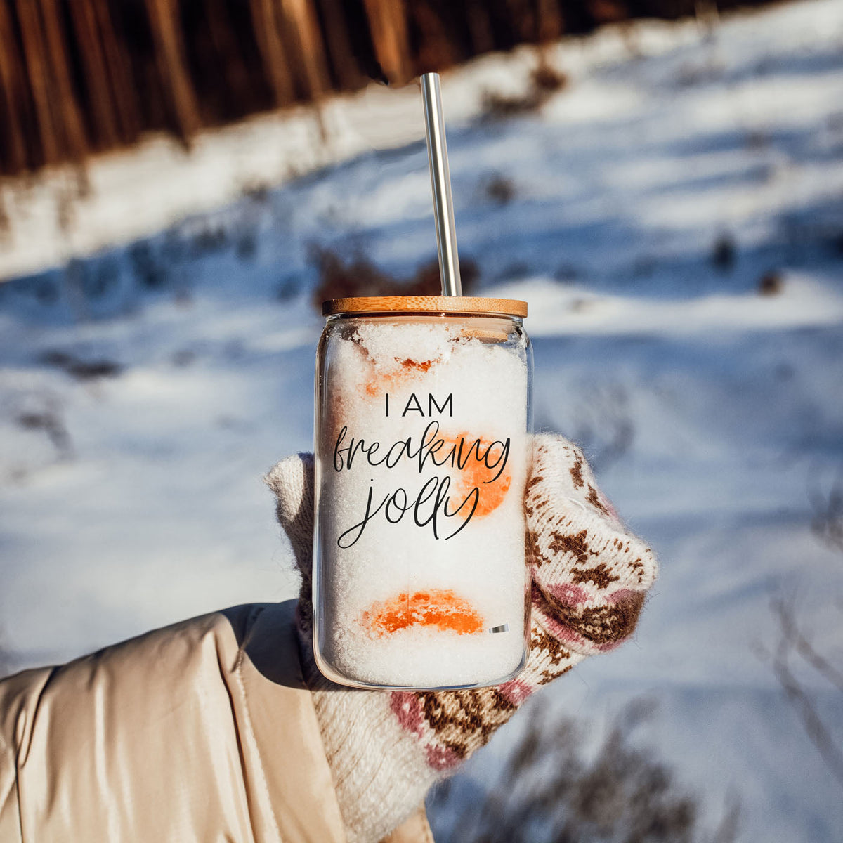 reusable holiday iced coffee tumbler
Christmas coffee tumbler with reusable straw
bamboo lid Christmas glass can
metal straw Christmas coffee tumbler