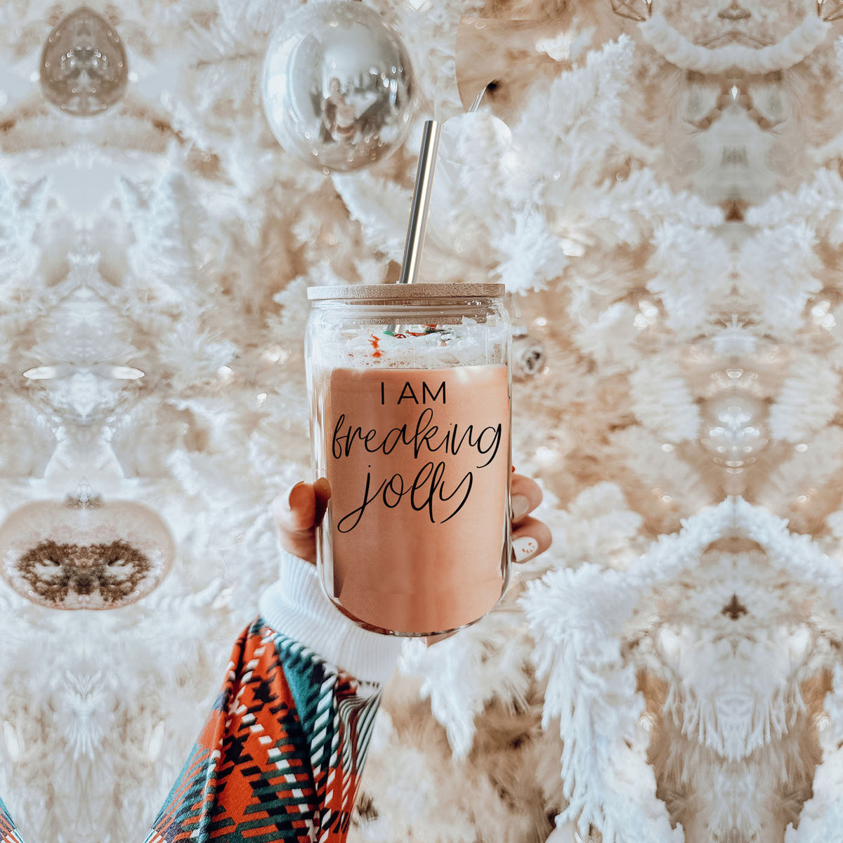 Christmas saying glass can
festive quote iced coffee cup
Christmas humor gift for women
holiday humor coffee tumbler
playful Christmas glass cup