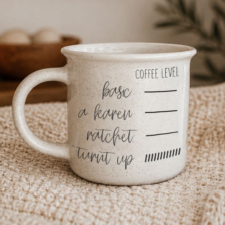 Coffee level measurement ceramic mug with funny mood scale