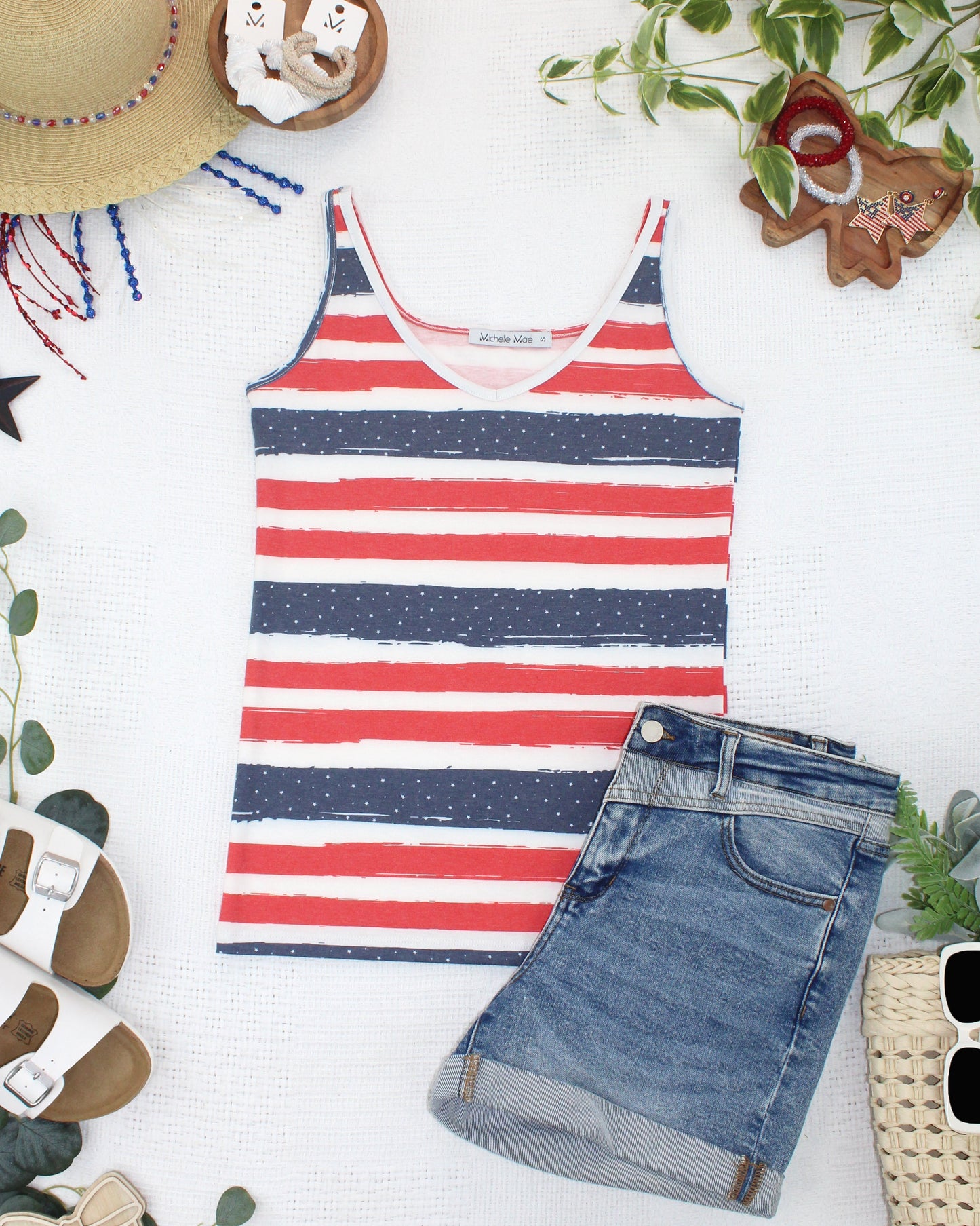IN STOCK Kennedy Tank - Striped Red, White, and Micro Blue Stars