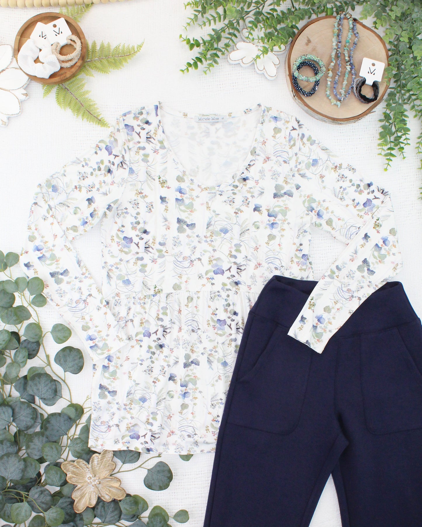 IN STOCK Long Sleeve Sarah Ruffle Top - Olive Meadow