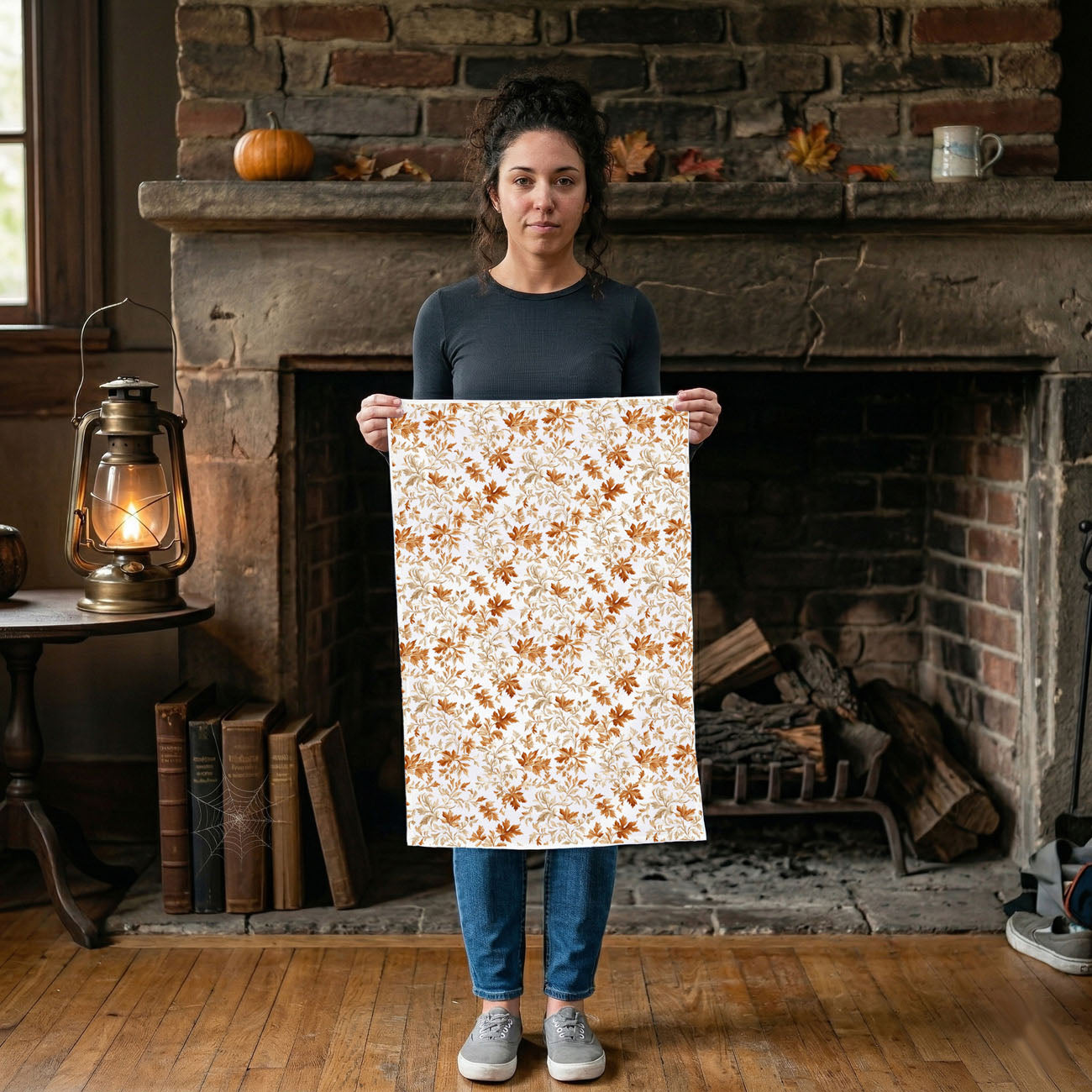 fall themed cotton towel for coffee bar styling
autumn leaf patterned towel for thanksgiving cooking
flour sack fall towel for drying dishes and glassware
autumn harvest kitchen towel with warm leaf colors
fall leaf print towel for sink and oven handle
seasonal autumn kitchen accent towel in white and rust