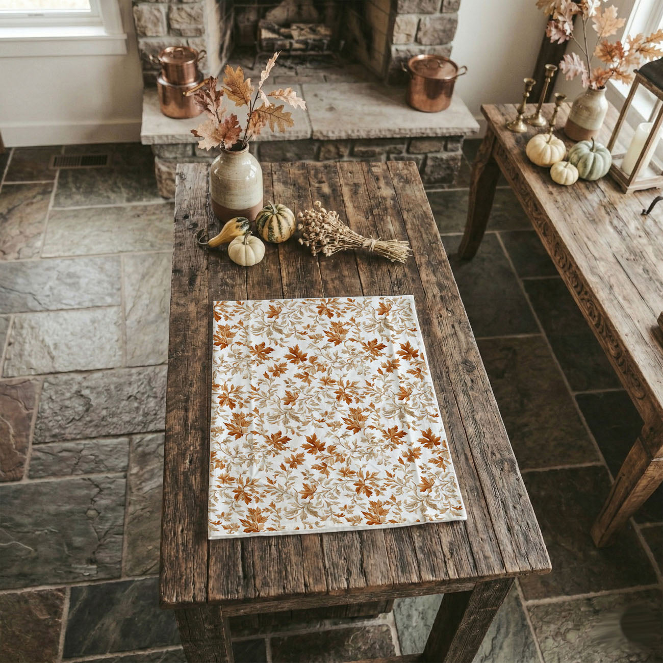 autumn leaves flour sack kitchen towel
fall leaf print cotton dish towel
rust and gold leaf fall kitchen towel
farmhouse autumn kitchen towel on white background
fall foliage pattern tea towel for kitchen
thanksgiving kitchen towel with brown leaves
flour sack cotton fall dish towel hanging on stove
autumn leaves hand towel on cutting board