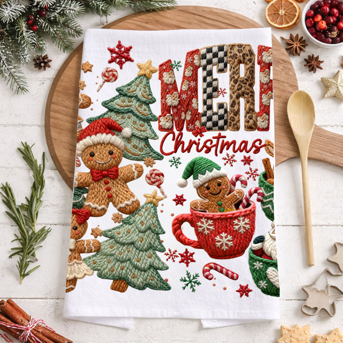 christmas kitchen towel outdoor snowy holiday scene
kitchen towel held in front of decorated christmas tree
holiday towel styled with lights and garland decor
christmas towel lifestyle cozy outdoor home aesthetic
holiday towel styled farmhouse christmas porch