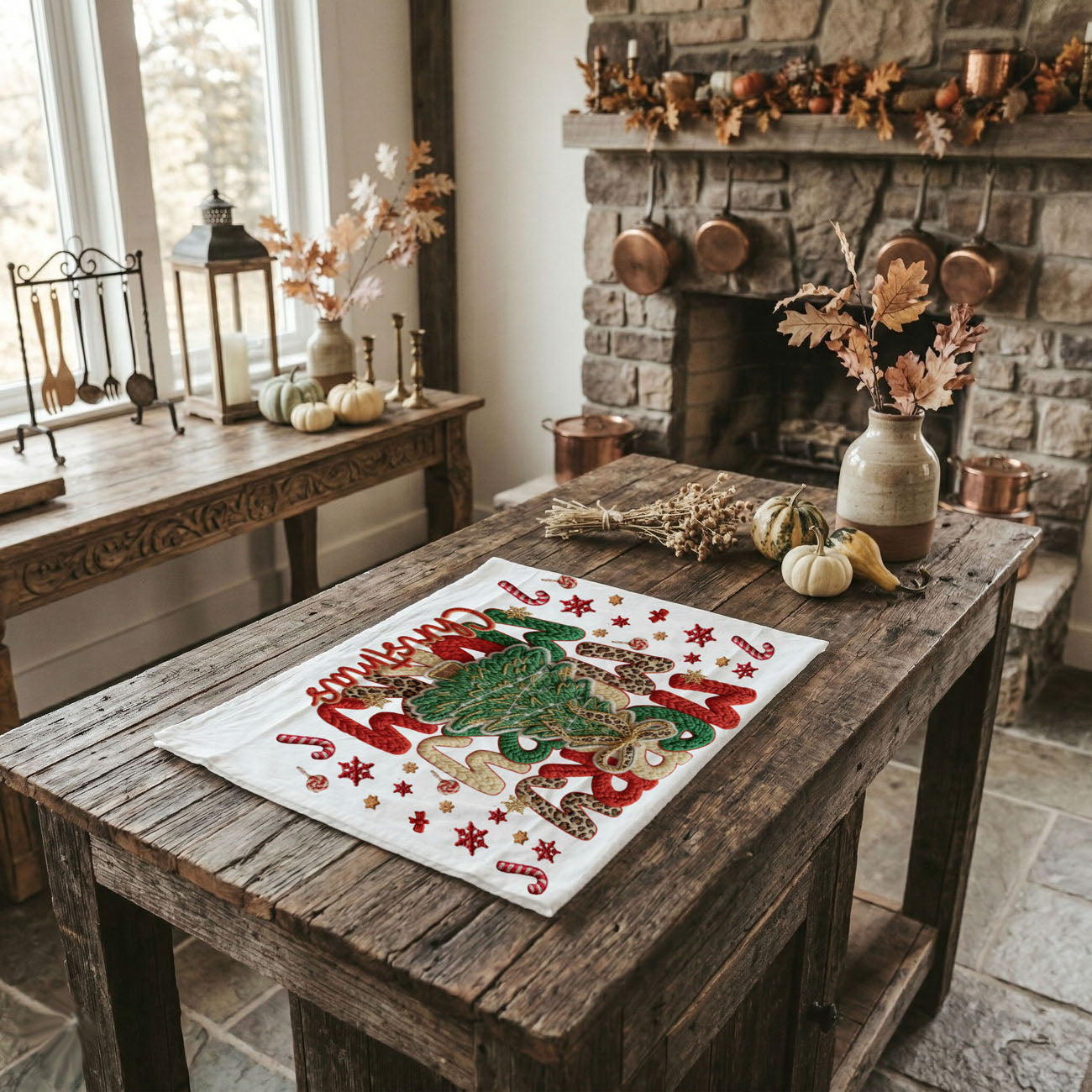 cozy christmas kitchen towel lifestyle photo
kitchen towel styled with holiday decor background
festive towel styled with christmas lights and decor
holiday towel styled rustic christmas setting
christmas kitchen towel photo styled cozy home