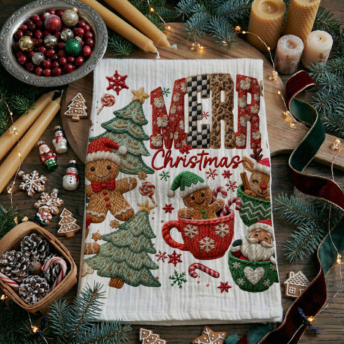 christmas tea towel with santa gingerbread candy cane
holiday dish towel boutique christmas decor style
decorative christmas towel animal print holiday aesthetic
soft cotton christmas towel gingerbread festive pattern
christmas hand towel courtly check holiday design