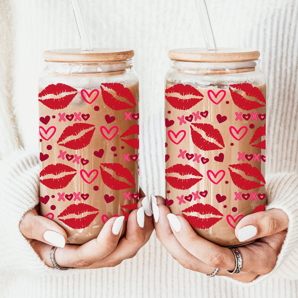 Unique Valentine’s Day 20oz glass cups with red lips and heart graphics.
Fun and flirty 20oz glass cups featuring red lips and XOXO for her.
20oz glass tumblers with red lips, hearts, and XOXO for a chic Valentine’s gift.