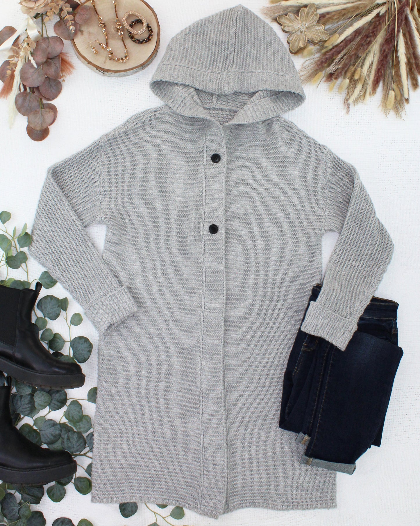 IN STOCK Lillian Long Hooded Cardigan - Grey