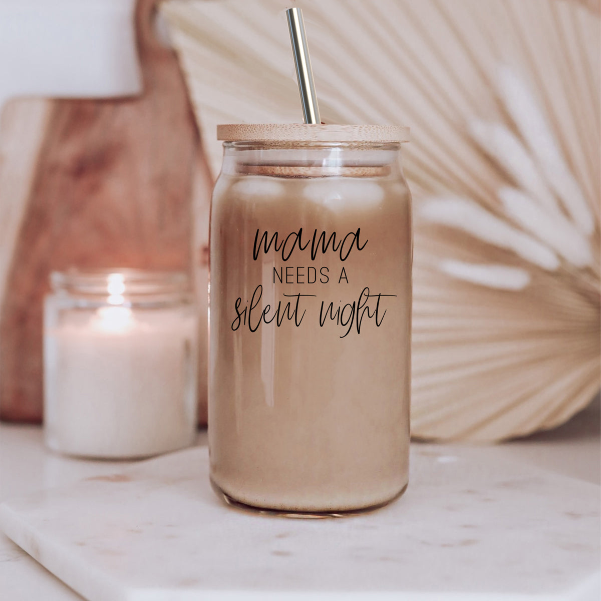 Mama needs a silent night glass cup, Funny Mom Mugs with Lids and Straws