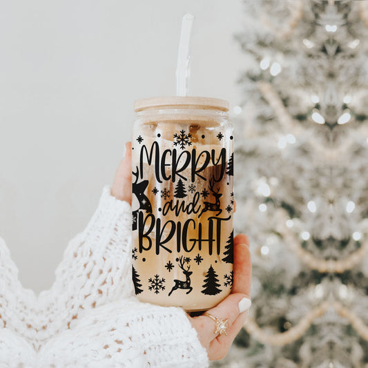 Merry and bright cup with lid and straws
