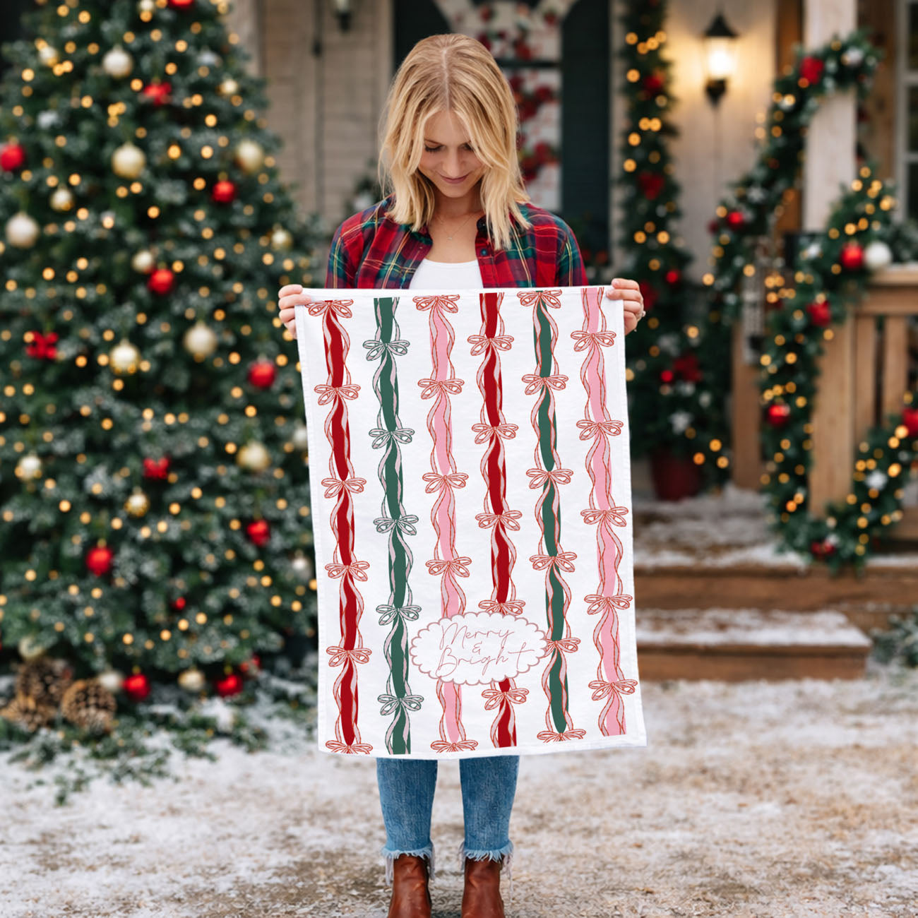 cute girly christmas kitchen decor towel pink bows aesthetic
merry bright holiday towel ribbon stripe pattern kitchen decor
pink christmas aesthetic kitchen towel with bows and script text
christmas hand towel with red green ribbon stripes and bows