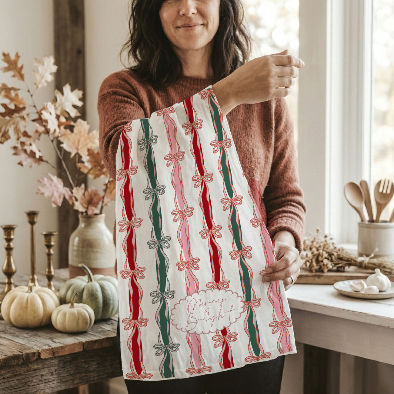 christmas towel gift for hostess with festive bow design
holiday kitchen towel for christmas party and entertaining
cute christmas dish towel for gift baskets holiday season
festive kitchen accessory towel for baking and decorating
christmas home decor towel with merry bright design