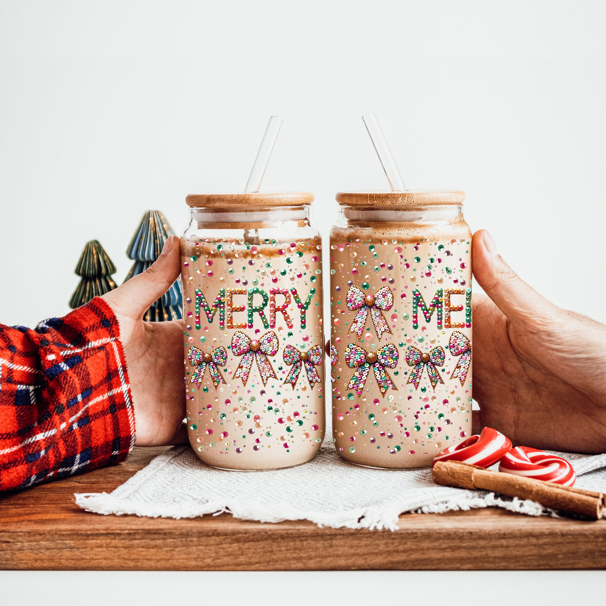Pink Christmas gifts Merry sequin glass cup 17oz - Holiday glitter coquette bow coffee tumbler bamboo lid straw
Christmas glass tumbler with sequins and glitter bows - colorful Merry holiday cup