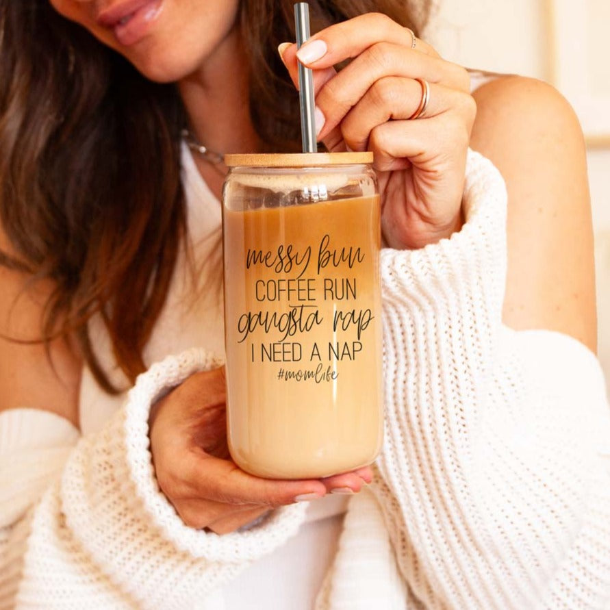 Messy Bun, Coffee Run, Gangsta Rap, I Need a Nap, #Mom Life mug