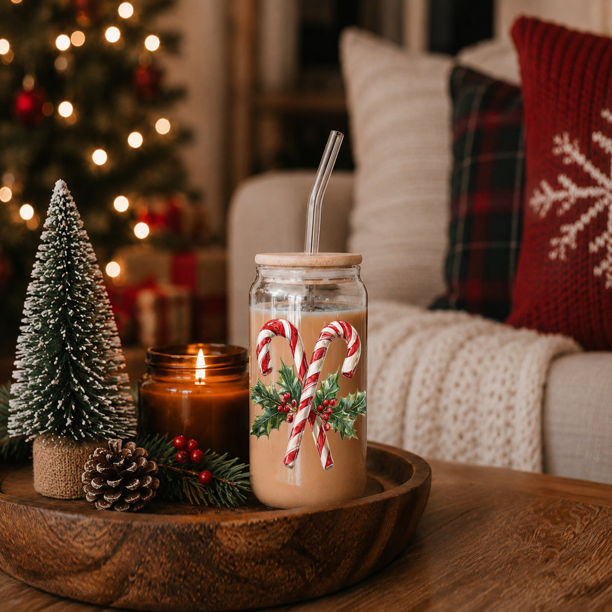 Christmas gifts for women glass tumbler 17oz - Candy cane holly holiday drinkware bamboo lid glass straw
Holiday coffee gifts glass cup 17oz - Christmas candy cane holly traditional kitchen accessories bamboo lid straw
Trendy Christmas gifts candy cane holly glass tumbler 17oz - Holiday traditional drinkware bamboo lid