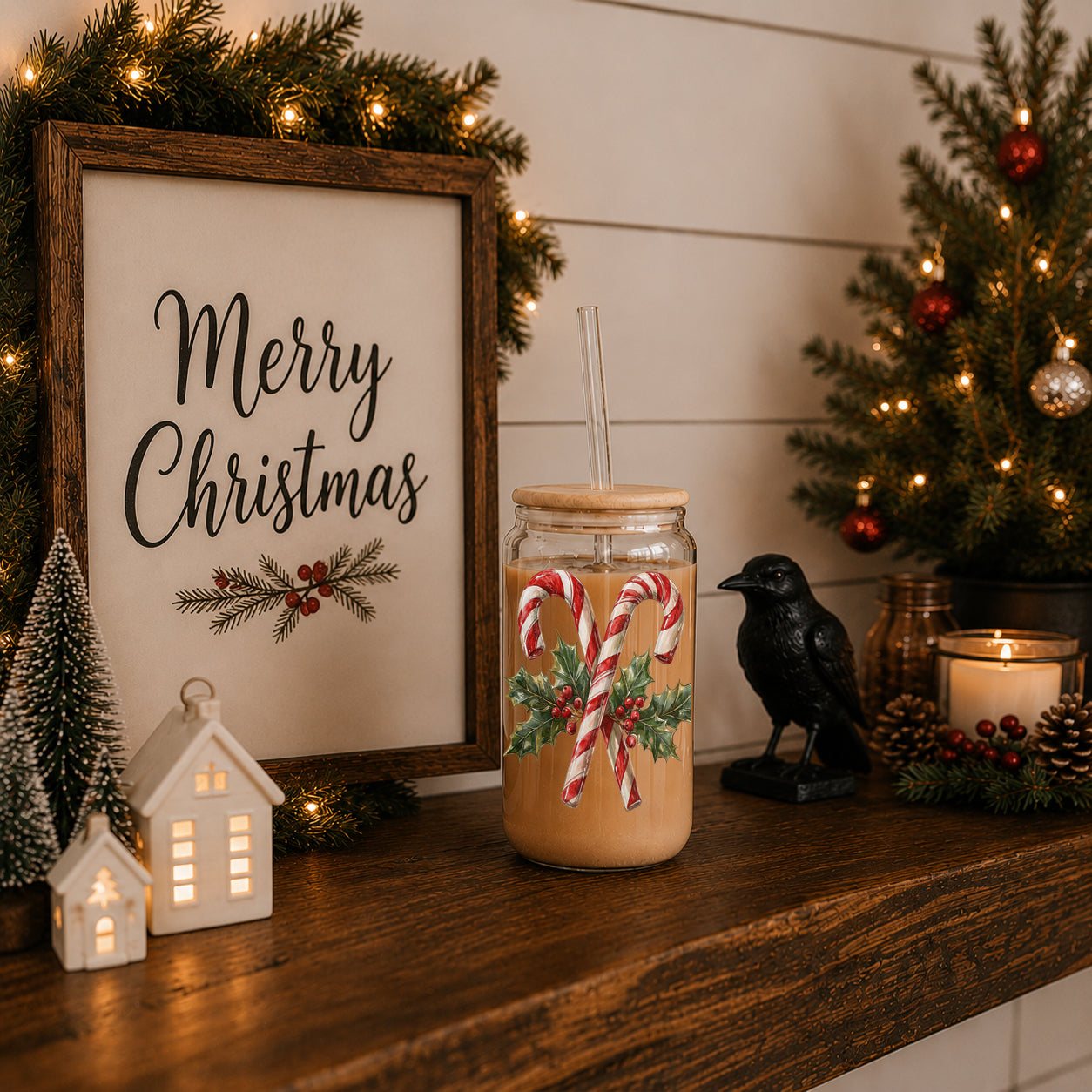 Cute Christmas drinkware candy cane holly glass tumbler 17oz - Holiday traditional coffee cup bamboo lid
Christmas gift tumbler - festive candy cane holiday glass with straw
Candy cane Christmas tumbler - reusable glass coffee and tea holiday cup