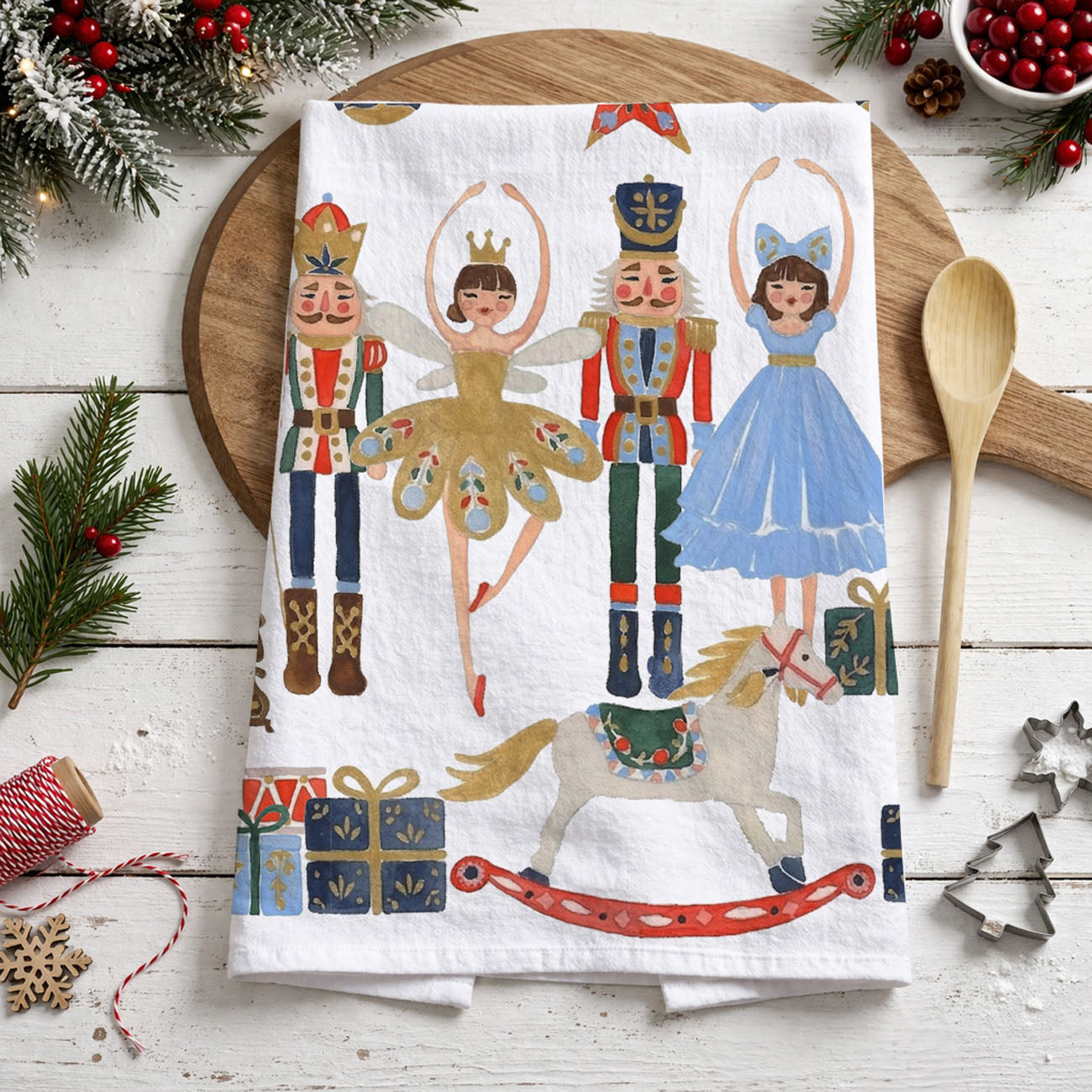seasonal gift for cozy home kitchen towel
holiday gift idea for traditional decor lovers
european style christmas kitchen towel nutcracker theme
french cottage christmas kitchen decor towel
heirloom style holiday kitchen towel classic design
kitchen towel for holiday entertaining christmas decor
dish towel for christmas dinner prep festive style