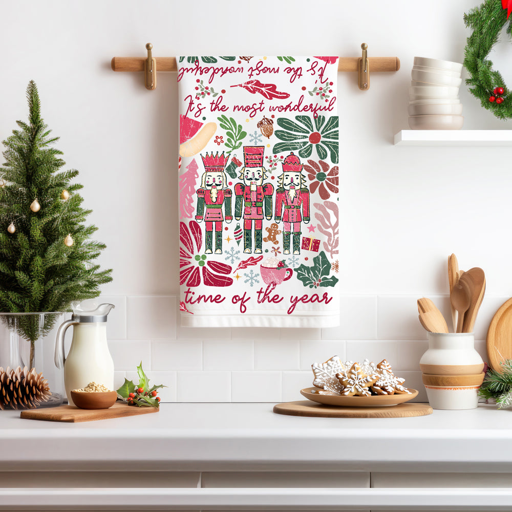 Christmas boho kitchen decor towel
Floral holiday kitchen towel design
Boho Christmas kitchen accessories
Contemporary Christmas nutcracker decor