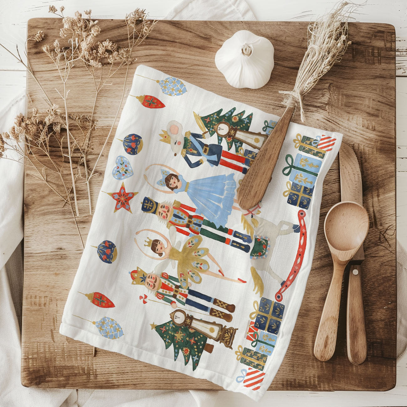 absorbent flour sack christmas kitchen towel nutcracker
decorative and functional christmas dish towel
holiday towel for baking and kitchen use festive design
cotton christmas dish towel soft and durable