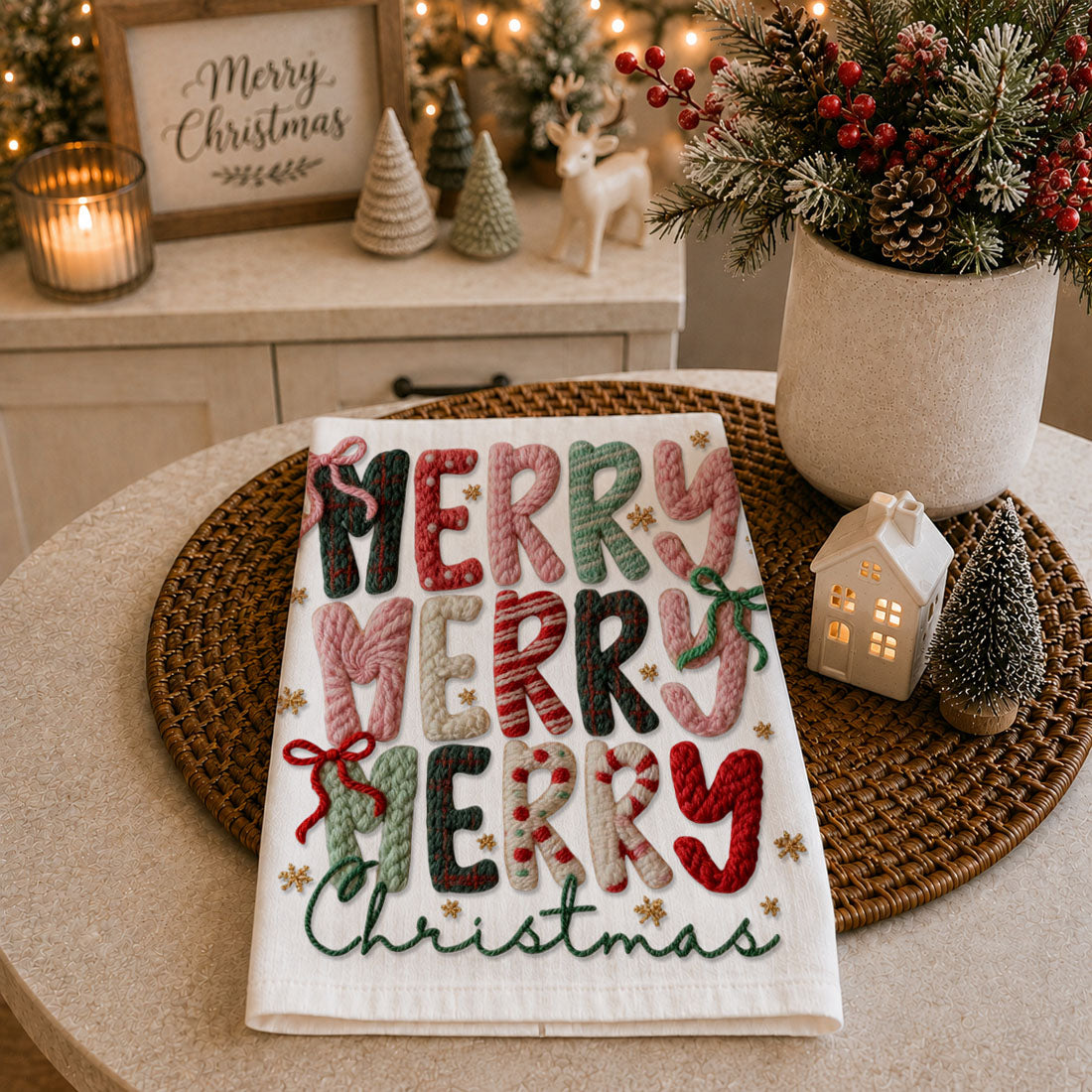 pink christmas kitchen towel flat lay with wooden spoons and decor
nutcracker pink towel styled on rustic wood board holiday scene
merry christmas pink towel close up knit texture design
holiday kitchen towel aesthetic pink decor styled shot
festive pink christmas towel with nutcracker and tree illustration